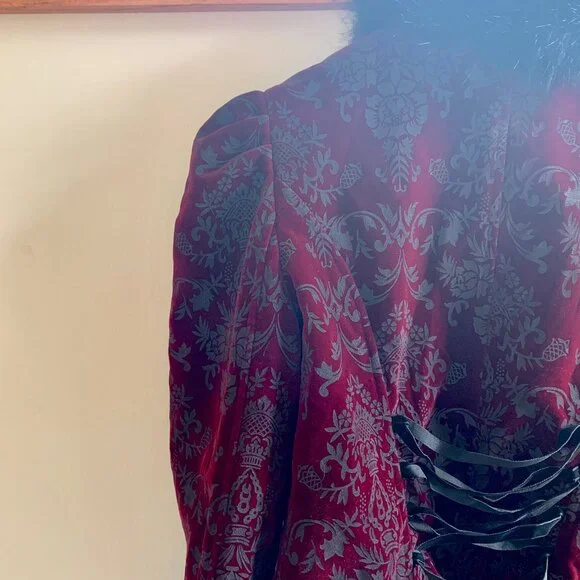 Gothic Burgundy & Black Velvet Jacket - Picture 5 of 5
